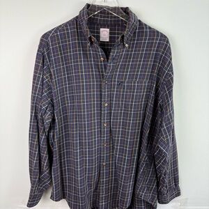 BROOKS BROTHERS Men’s Navy Blue Plaid Flannel Button Down Shirt